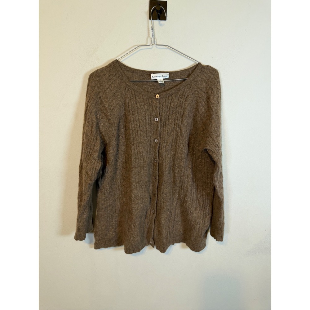 Katherine Kelly Womens Cardigan 100% Cashmere Cable Knit Brown XL Flawed